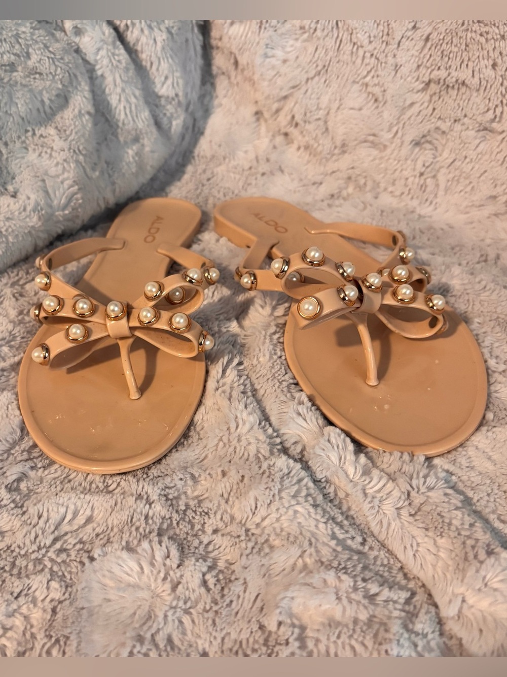 Aldo Tan Sandals with Jewel Design - Size 8